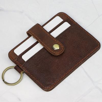 China Normcore / Ring And Mens Luxury Genuine Vintage Brown Minimalist Portable Key Leather Credit Card Holder for sale