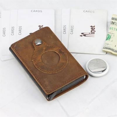 China Anti-theft Fashion Smart Automatic Pop Up Wallet Multifunctional Vintage Men's Airtag Leather Wallet for sale