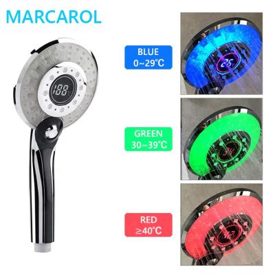 China Modern MARCAROL Amazone 3 color LED handheld shower head with temperature display for sale