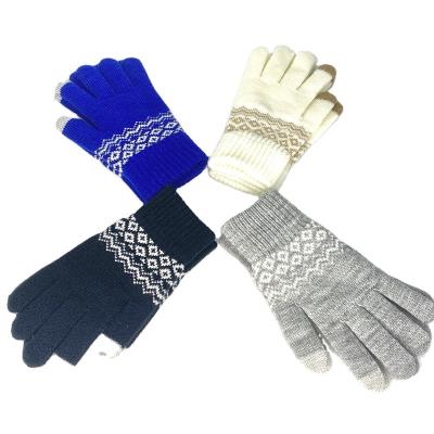 China Full Finger Hand Warmers Soft Touch Screen Mitten Fashion Good Quality Jacquard Acrylic Winter Adults Knit Glove for sale