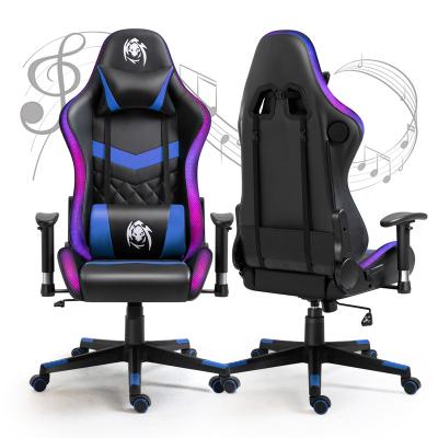 China New Arrivals Massage Black And Blue Cheap Computer RGB Silla PU Leather Gaming Gamer Chair With LED Lights And Speakers for sale