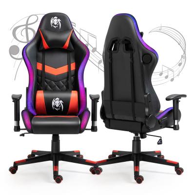 China Factory Directly Sale LED Gamer Chair Cheap Black Black And Red RGB Computer Gaming Chair With Lights And Speakers for sale