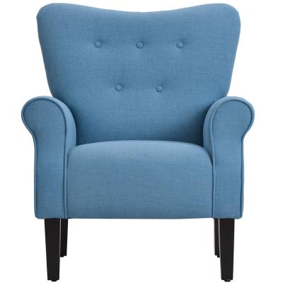 China Wholesale Modern Blue Wing Back Mid Century Accent Chair Removable Cover Factory Blue Living Room With Wooden Legs Luxury Armchair for sale