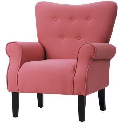 China Wholesale Modern Pink Wing Back Mid Century Accent Chair Canvas Living Room Removable Cover Manufacturer With Wooden Legs Luxury Armchair for sale