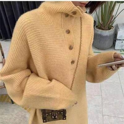 China New autumn and winter Korean loose collar long sweater women's color college style pullover pure breathable sweater for sale