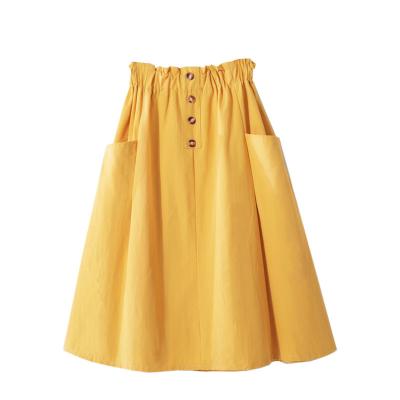 China Spring and summer institute wind breathable pure color of the large size double pocket A word skirt buttons female wind skirts for sale