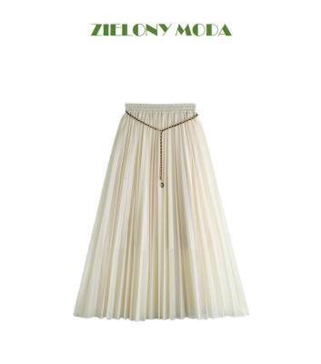 China Gold Chain Mesh Skirt High Waist Swing Yarn Breathable Pleated Large Medium Length Chain Skirts For Women for sale