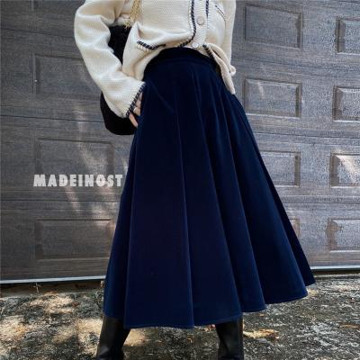 China Autumn Winter Vintage Velvet Skirt Umbrella Waist Length Skirt Breathable Medium High Swing Gold Large Swing A Line Skirt for sale