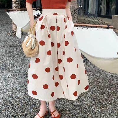 China Breathable Long Skirts for Women Umbrella Skirt Dot High Waist Women's Clothing Vintage Skirt Retro Long Big Swing Chiffon for sale