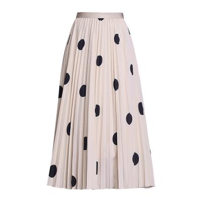 China Breathable Wave Dot Pleated Skirt Point Waist High Waist Skirt Retro Long Big Swing Chiffon Women's Clothing Retro for sale