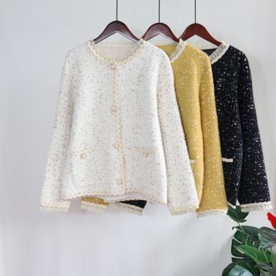 China ANIA Anti-pilling faux mink fleece jacket mixed loose yarn lace quilted pearl button sweater coat cardigan women for sale