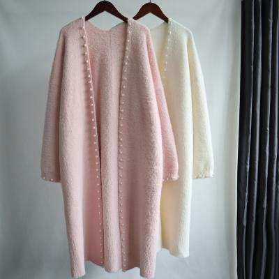 China Women's Breathable Faux Mink Sweater Cardigan Sweater ANIA Pearl Design Temperament Loose Coat Long Coat for sale