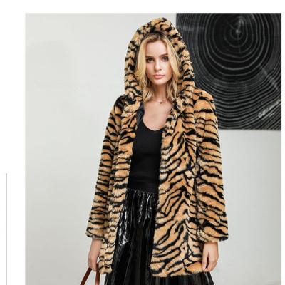 China ANIA Leopard Winter Breathable Fur Coat For Women Long Hooded Faux Mink Fur Coat Women's Warm Loose Coat Fashion Style for sale