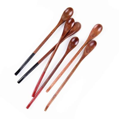 China Kusunoki Factory wholesale long handle wooden spoons for coffee reusable stirring spoon Wood spoon for sale