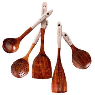 China Sustainable Wooden Spoons for Cooking, 5 Pcs Wooden Natural Teak Wood Spatulas Spoon, Nonstick Kitchen Utensil Set for sale