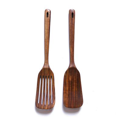 China Kitchen Ware Parts Wooden Cooking Utensils Natural Teak Kitchen Utensil Set Heat Resistant Non Stick Wood Cookware Slotted Spurtle Spatula Sets for sale