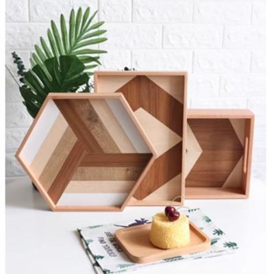 China Minimalist Epoxy Resin Walnut Wooden Octagon Square Trays Serving Bread Plates for Fruit Salad Platter Vegetable Food Dish for sale