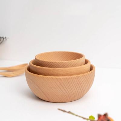 China Sustainable High Durable Home Wooden Brown Beech Bowl Environmentally Friendly Handmade Kitchen Wooden Bowl for sale