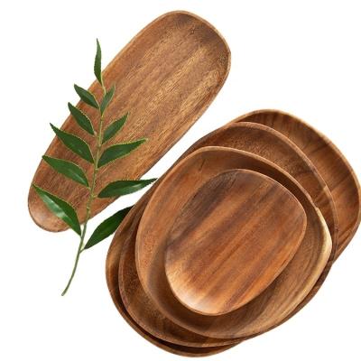 China Sustainable Wooden Dinner Dishes Plates Acacia Round Wood Plate Easy Cleaning & Lightweight for Snack, Dessert,Fruit for sale