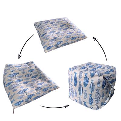 China Removable Cover Photography Bean Bag Chair Living Room Sofa Three Form Blue Fresh Printed Canvas Linen Bean Bag Covers for sale