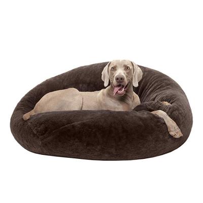 China Removable Dog Bed Donut Plush Bed Pet Faux Fur Long Faux Fur Blanket Removable Pet Cushion Round Soft Washable Waterproof Comfortable Cat Bed for sale