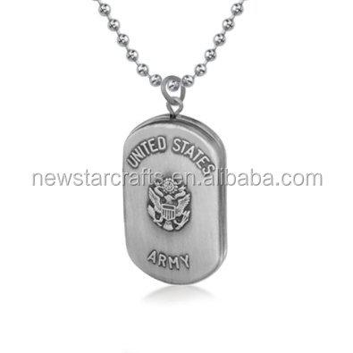 China United States Jewelry Sterling Silver United States Army Dog Tag Pendant Bead Dangling Chain for sale