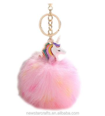 China Custom Fur Pom Pom Tassel Plush Unicorn Keychain Mini Animal Promotion Gift Toy For Wedding for sale