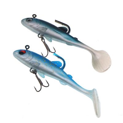 China Soft Shad Bait Bass Carp Wobbler Fishing Lures Silicone Lead Head Fishing Tackle PVC+Lead 15g/95mm Realistic Worm T-tail for sale