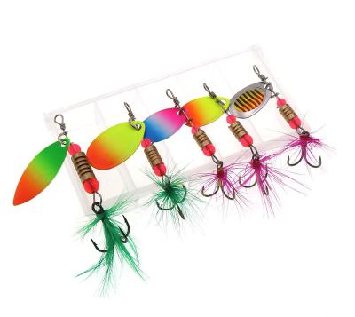 China 5pcs/Set Metal Fishing Lures Trout Spinners Metal Spoon Baits For Hard Jig Fly Baits Sea Lures With Feather Swimbait Hooks for sale