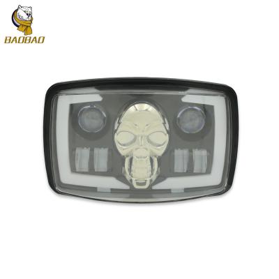 China 4 Inch Skull LED Headlight White Yellow Green Ring For Harley Davidson for sale