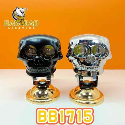 China Aluminum Skull 12V 2 Eyes White Yellow Dual Color Flash Silvery Black For Motorcycle Mini Driving Light for sale