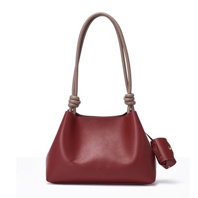 China Lady New Fashion Contrast Color Shoulder Bucket Bag With Small Purse Cross-body Large Capacity Genuine Leather Set Handbags For Women for sale