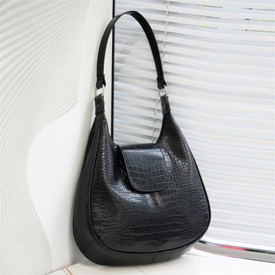 China To Hold Silver New Fashion Large Capacity Black Tote Bag Top Handle Shoulder Handbag Retro Crocodile Pattern for sale