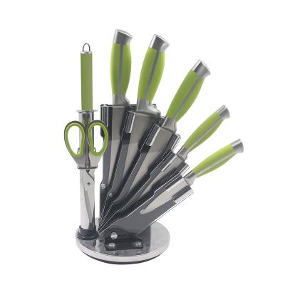 China Disposable Hollow Handle 8pcs Knife Set with TPR Handle and Acrylic Holder for sale