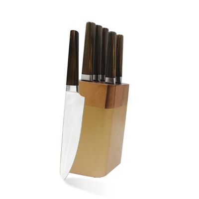 China Hot Sale Disposable Cavity Handle Knife Set With Copper Coating Handle And Wooden Knife Block for sale