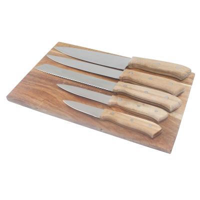 China 2021 S/S Disposable Stainless Steel Multifunctional Kitchen Knife With Wooden Handle And Knife Cutting Board for sale