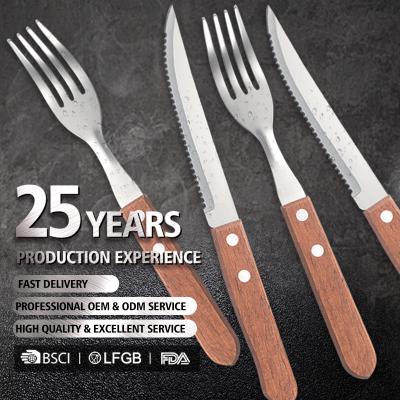 China OEM Viable Factory Cheap Steak Knife Set With Wooden Handle Steak Knife And Fork Cutlery Set for sale