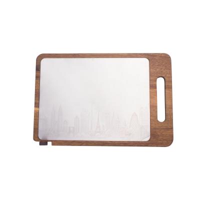 China Disposable Customized Logo Cutting Board With Laser Design Tray Aluminum Acacia Wood Panel Defrost Steel Cutting Board for sale