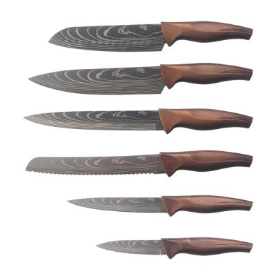 China Fashion Design Viable Kitchen Knife with Damascus Laser Blade Kitchen Cover Knife and Blade Sets for sale