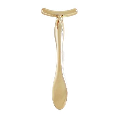 China Massage Face Gold color T shape double use Metal Cosmetic Spatula Product Luxury Eye Scoop Face Cream Spoon Product Cosmetic Scoop Product for sale