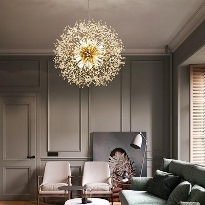 China Modern Nordic Luxury Crystal Chandelier Living Room Simple Light Net Red Dandelion Bedroom Dining Room Firefly Spark Ball Red Lamp for sale