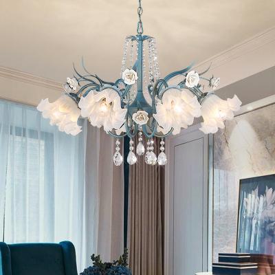 China Modern American Pastoral Romantic Flower Glass Living Room Style Led Crystal Chandelier for sale