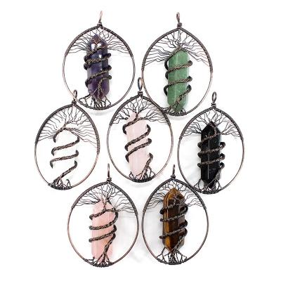 China TangYI Tree of Life Natural Stone Pendant for Jewelry Making DIY Healing Necklace Accessories Amethyst Crystal Agate Aventurine for sale