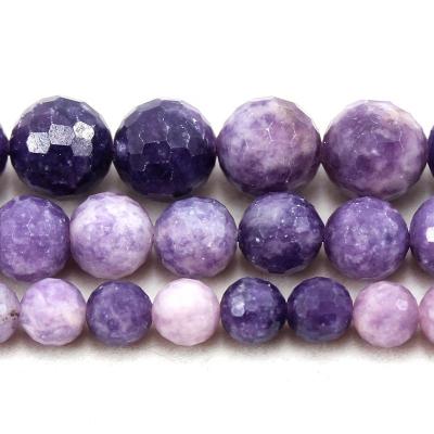 China Jewelry Necklace Bracelet Earring TangYi Natural Faceted Purple Lepidolite 6 8 10MM Round Loose Strand Stone Beads For Jewelry Making DIY Bracelets Necklace Gift for sale