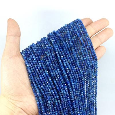 China Jewelry Size Necklace Bracelet Earring TangYi Natural Micro Faceted Blue Kyanite 3 4MM Round Loose Strand Stone Beads For Jewelry Making DIY Size Bracelets Necklace for sale