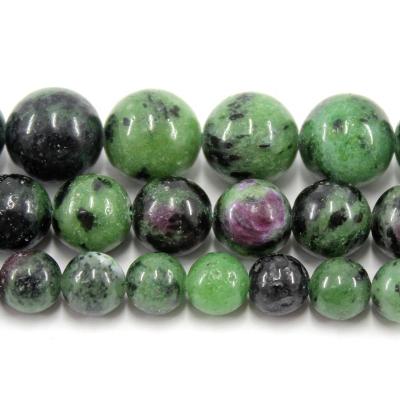 China Jewelry Necklace Bracelet Earring TangYi Natural Polish Green Epidote Zoisite Ruby 6 8 10MM Round Loose Strand Stone Beads For Jewelry Making Bracelets Necklace for sale