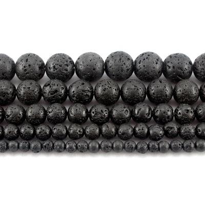 China Jewelry Necklace Bracelet Earring TangYi Natural Black Lava 4 6 8 10 12 14 16 18 20MM Round Loose Strand Stone Beads For Jewelry Making Bracelets Necklace Earring for sale