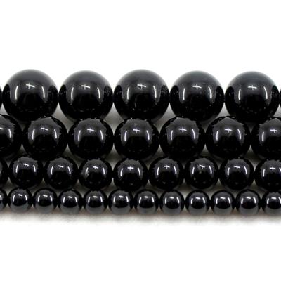 China Jewelry Necklace Bracelet Earring TangYi Natural Black Tourmaline 6 8 10MM Polish Smooth Round Loose Strand Gemstone Beads For Jewelry Making Bracelets Necklace for sale