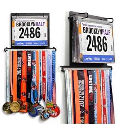 China Europe Gone for a Raced Bib FOLIO Plus Wall Mounted Bib and Race Medal Display Medal Hanger Shows Up to 24 Medals and 100 Race Bibs for sale