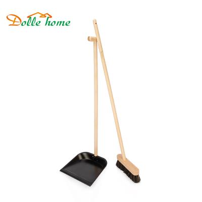 China Wooden Eco-friendly Household Beech Floor Floor Broom and Dustpan Daily Cleaning Indoor Cleaning Wooden Sweeping Set for sale